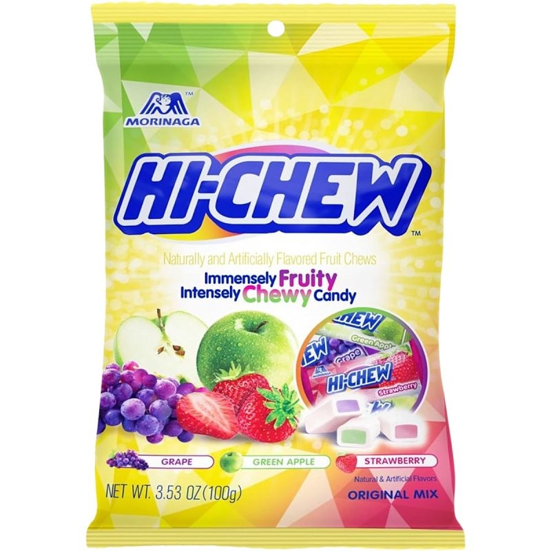 Hi-Chew 633659 Original Mix Chewy Candy, Grape, Green Apple, Strawberry, 3.53 oz Bag (Pack of 6)