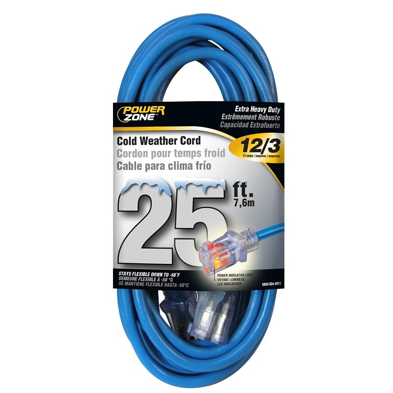 PowerZone ORCW511825 Extension Cord, 12 AWG Cable, 5-15P Grounded Plug, 5-15R Grounded Receptacle, 25 ft L, 125 V