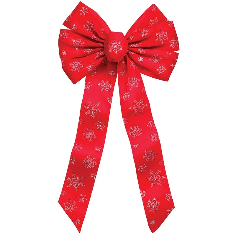 Holidaytrims 6066 Christmas Specialty Decoration, 1 in H, Snowflake Glitter Bow, Velvet, Red/Silver (Pack of 24)