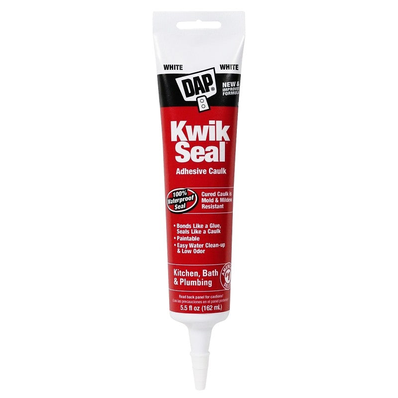 DAP KWIK SEAL 18001 Adhesive Caulk, White, -20 to 150 deg F, 5.5 oz Tube