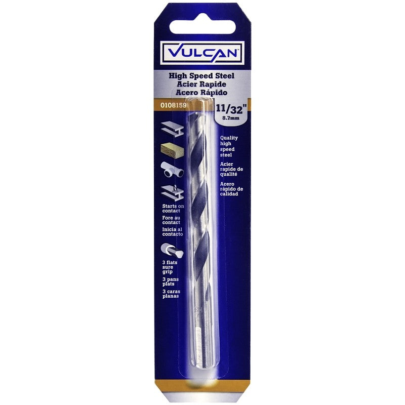 Vulcan 232051OR Jobber Drill Bit, 11/32 in Dia, 4-3/4 in OAL, 3-Flat Shank