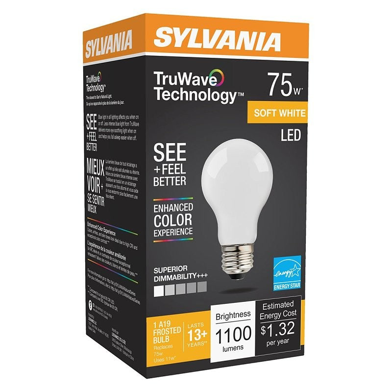 Sylvania 40726 LED Bulb, General Purpose, 1100 Lumens, 11 W, A19 Lamp, E26 Lamp Base, Dimmable, Soft White (Pack of 6)