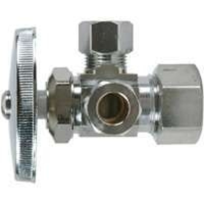 BrassCraft CR1901LRX C1 Stop Valve, 1/2 x 3/8 x 3/8 in Connection, Compression, 125 psi, Brass, 2.82 in L x 1.06 in W