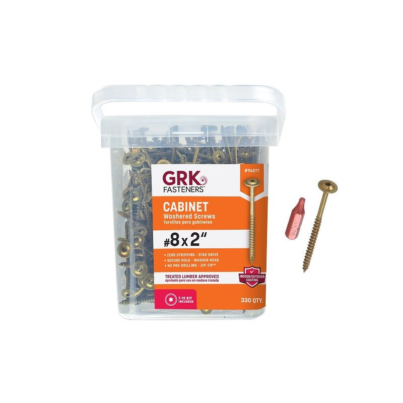 GRK Fasteners 96077 Cabinet Screw, #8 Thread, 2 in L, Washer Head, Star Drive, Steel, 330 PK