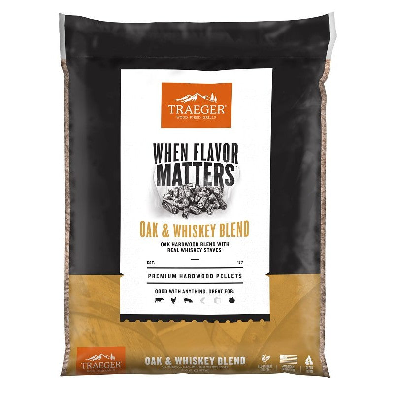 Traeger PEL418 Wood Pellet, Oak Hardwood/Whiskey Staves, 20 lb Bag