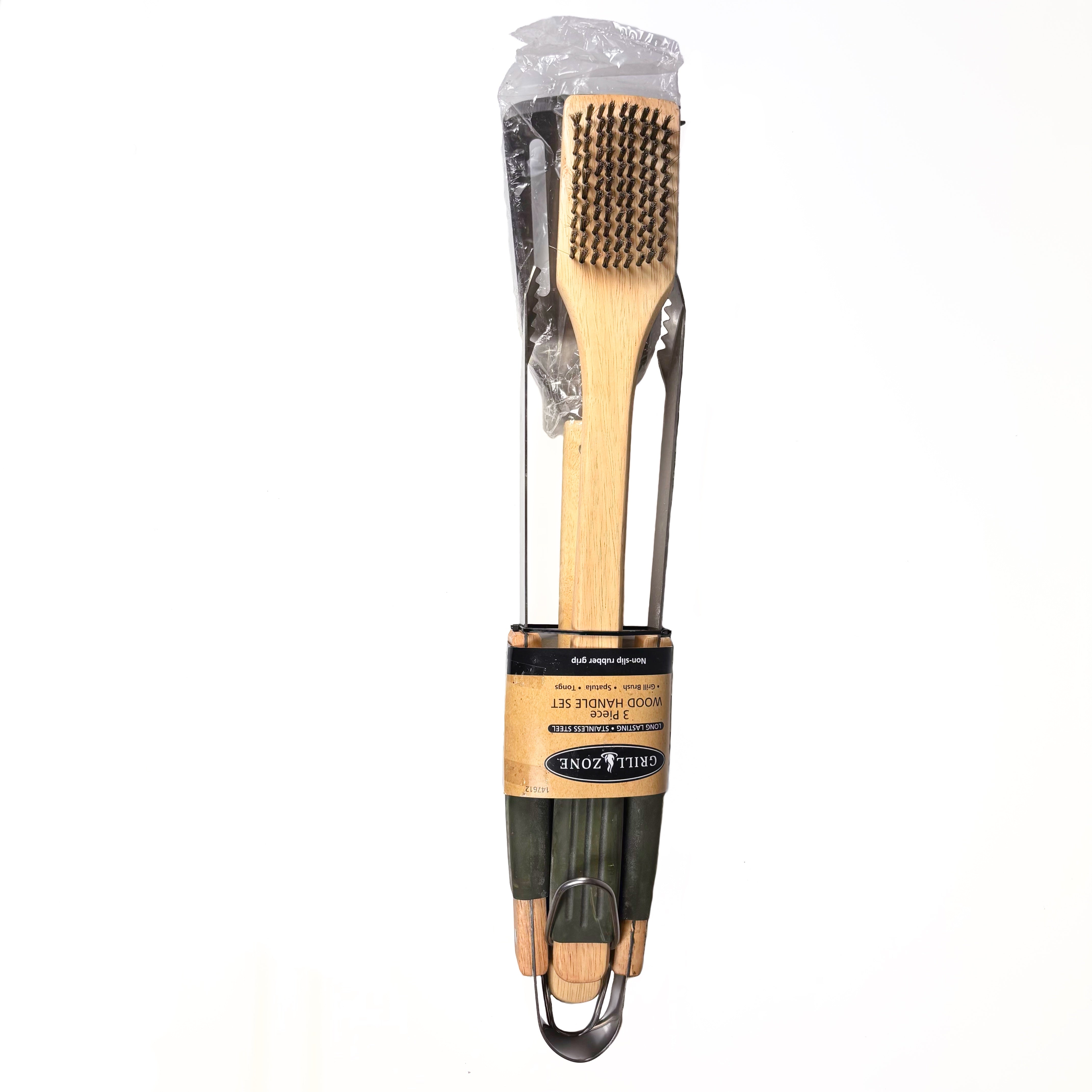 3 Piece Stainless With Wood Grip Barbecue Tool Set