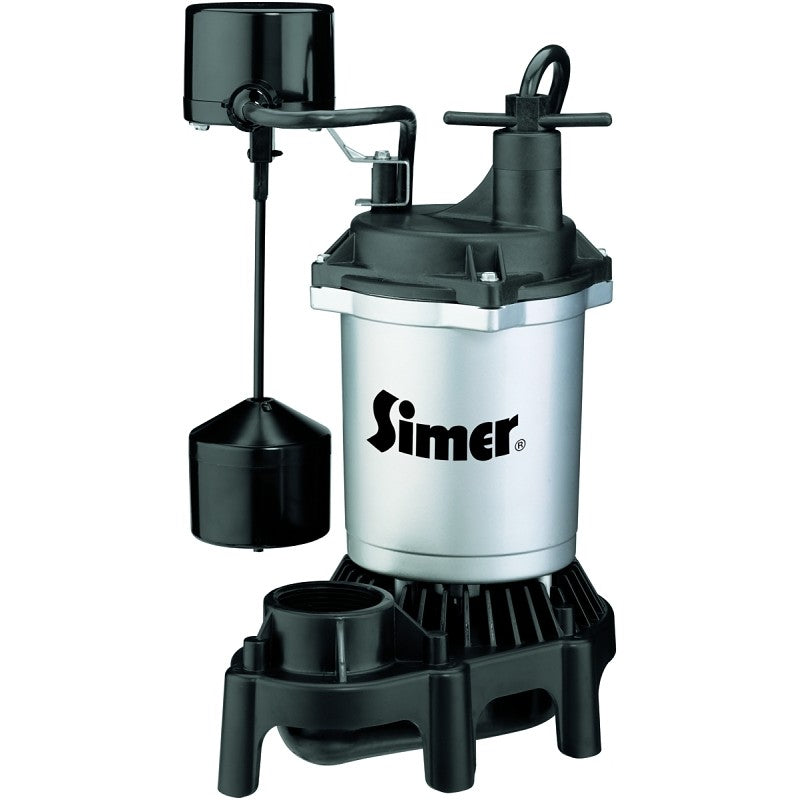 Simer 2164 Sump Pump, 660 gph, 1-Phase, 3.9 A, 115 V, 0.33 hp, 1-1/2 in Outlet, 22 ft Max Head, Thermoplastic