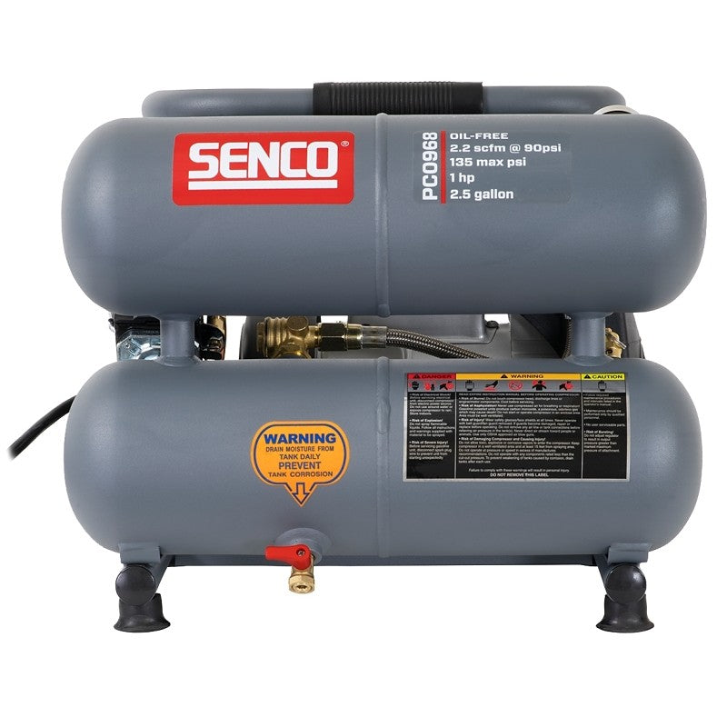 Senco PC0968 Air Compressor, Tool Only, 2.5 gal Tank, 1 hp, 115 V, 135 psi Pressure, 2.2 scfm Air