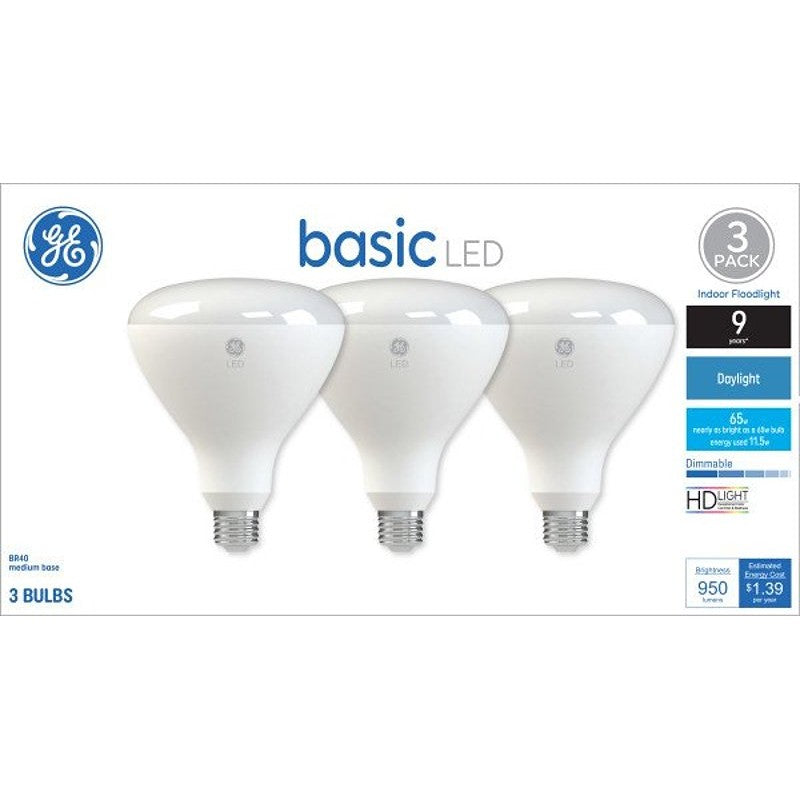 GE 46991 LED Light Bulb, Spot and Flood, BR40 Lamp, 65 W Equivalent, E26 Medium Screw-In Lamp Base, Yes, Frosted