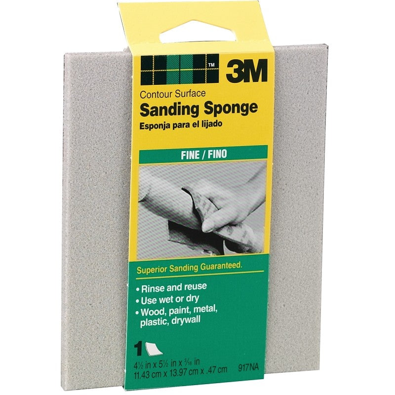 3M 917 Sanding Sponge, 5-1/2 in L, 4-1/2 in W, Fine