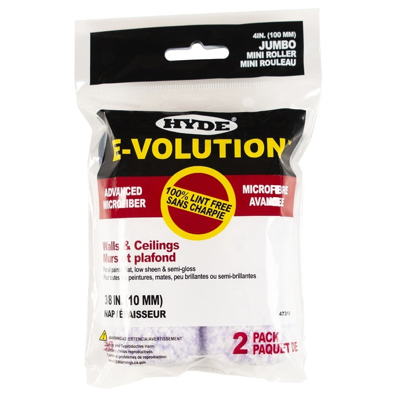 Hyde 47310 Jumbo Mini Roller Cover, 3/8 in Thick Nap, 4 in L, 2/PK