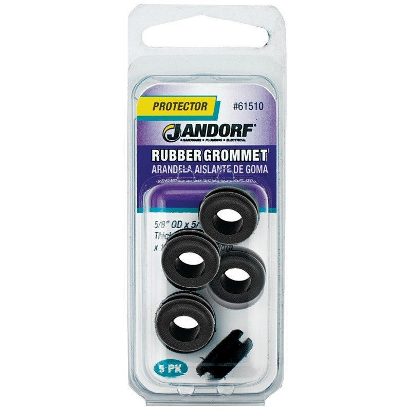 Jandorf 61510 Grommet, 5/16 in ID, 5/8 in OD, Rubber, Black, 1/4 in Thick Panel