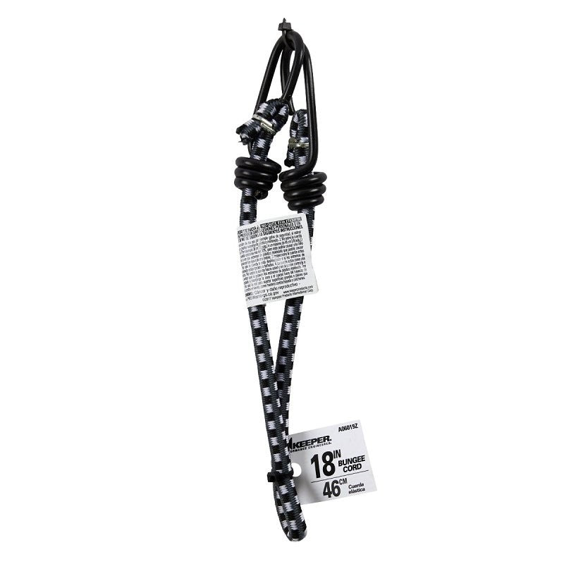 Keeper A06019Z Bungee Cord, 18 in L, Rubber, Black/Gray, Hook End