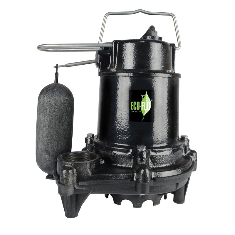 Eco-Flo EFSA50 Sump Pump, 115 V, 1/2 hp, 1-1/2 in Outlet, 26 ft Max Lift Head, 5100 gph, Cast Iron Impeller