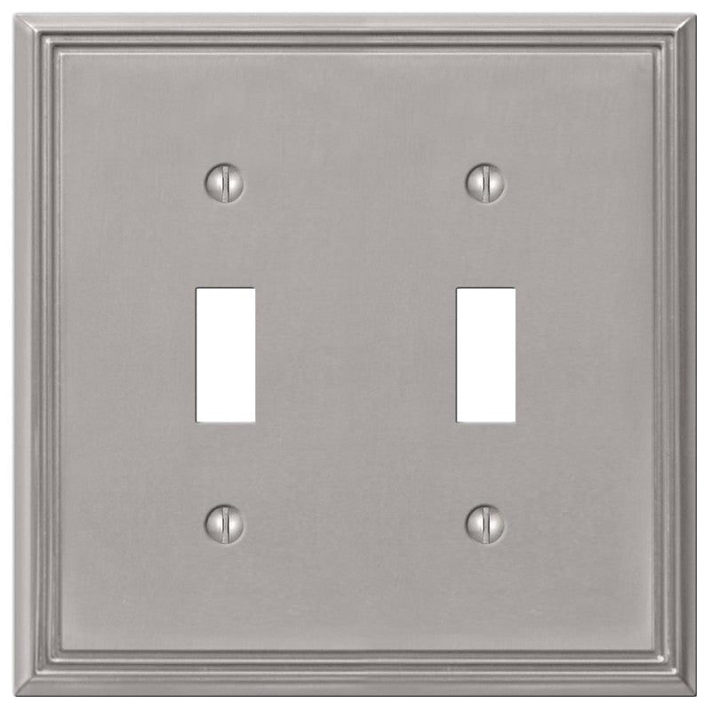 Amerelle 77TTBN Wallplate, 4-3/4 in L, 4-3/4 in W, 2 -Gang, Metal, Brushed Nickel