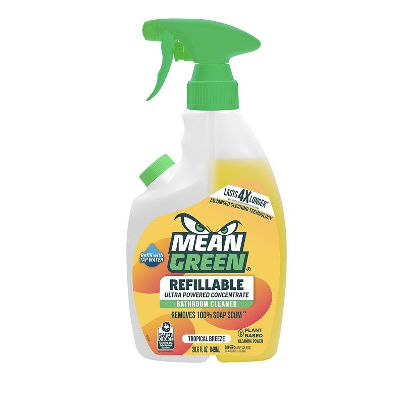 Mean Green 394172 Refillable Bathroom Cleaner, 28 oz Bottle, Liquid, Tropical Breeze, Orange