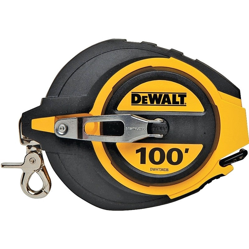 DEWALT DWHT34036L Tape Measure, Single Sided Blade, 100 ft L Blade, 3/8 in W Blade, Steel Blade, ABS Case