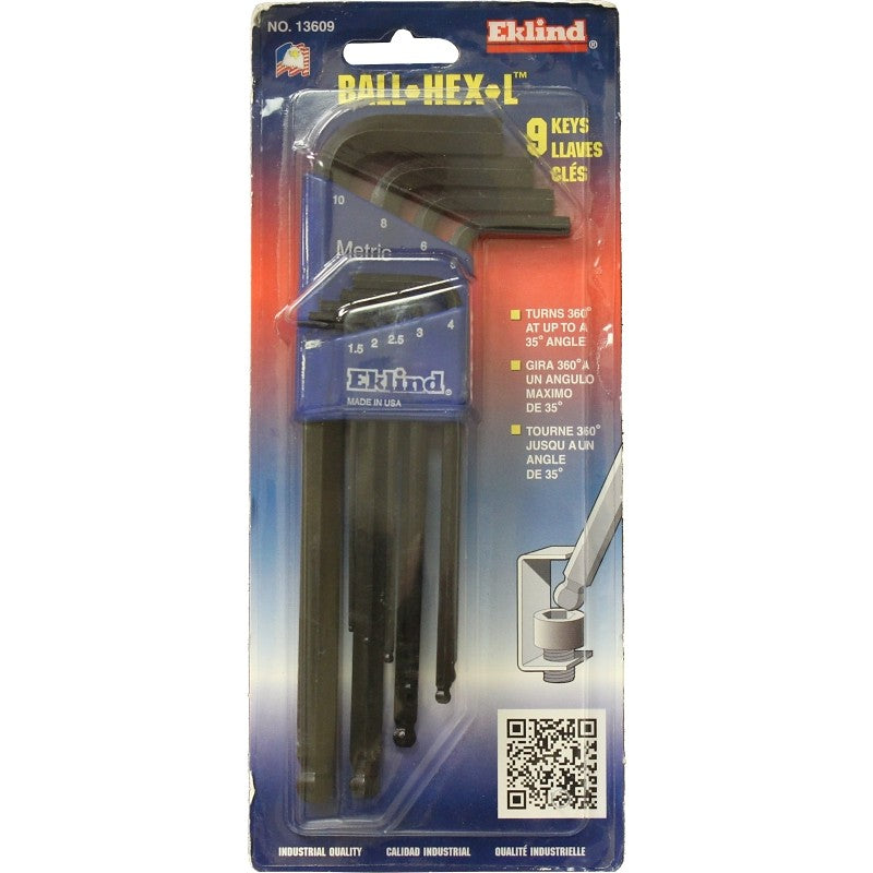 Eklind 13609 Hex Key Set, Includes: 1.5 to 10 mm Keys, 9-Piece