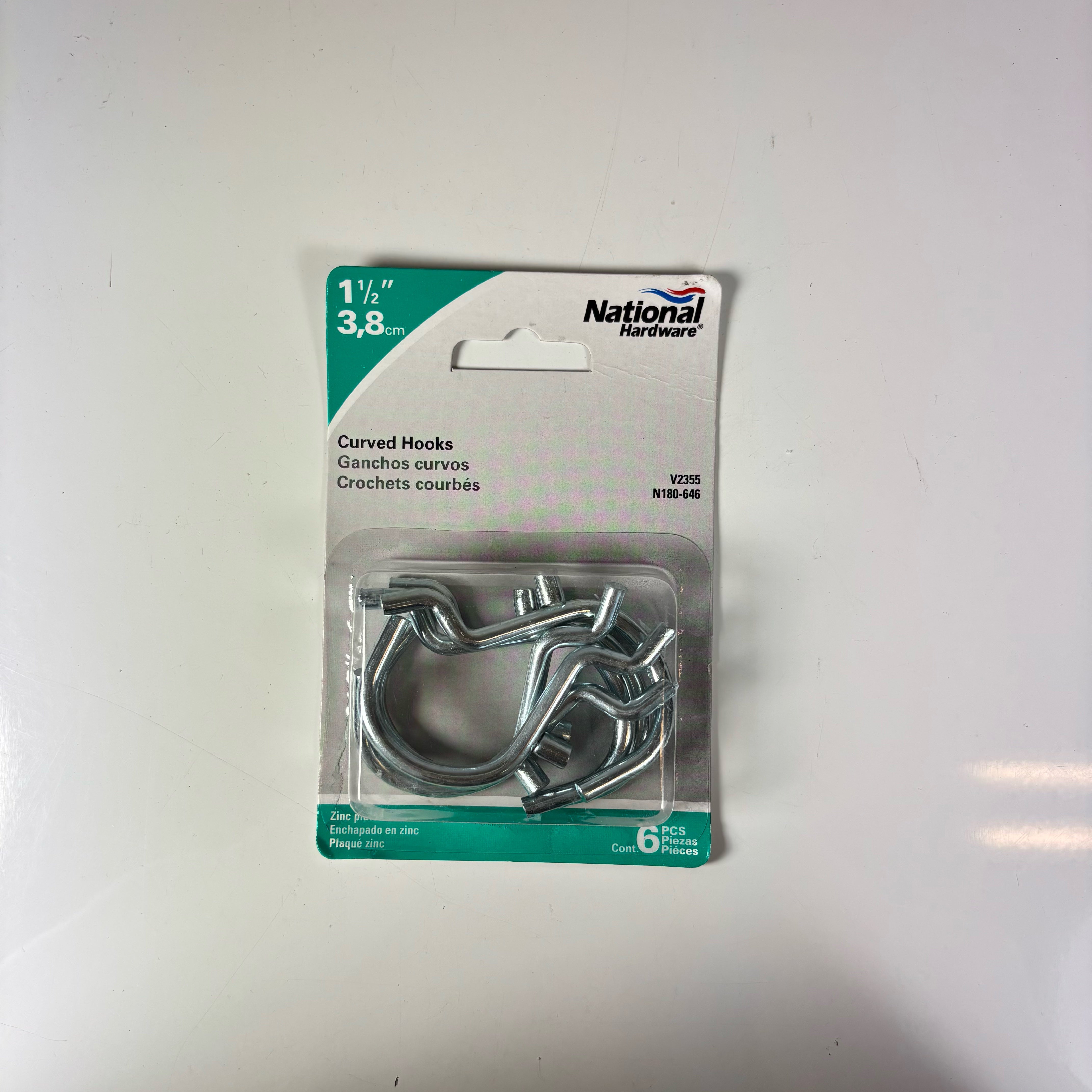 1-1/2 Inch Heavy Duty Curved Hook 6 Pack