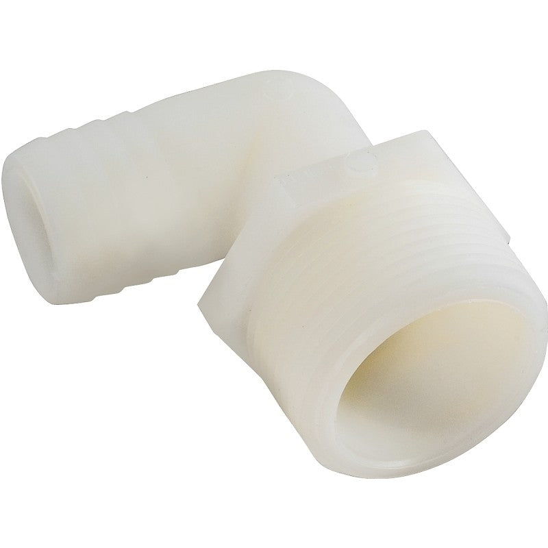 Anderson Metals 53720-1012 Hose Elbow, 5/8 in, Barb, 3/4 in, MPT, 150 psi Pressure, Nylon