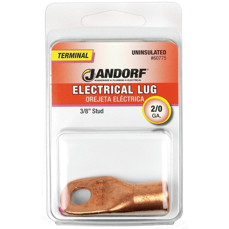 Jandorf 60775 Electrical Lug, 2/0 AWG Wire, 3/8 in Stud, Copper Contact, Brown