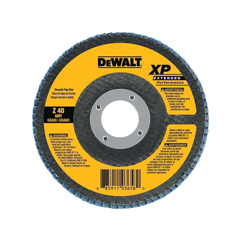 DEWALT XP Series DW8251 Ceramic Flap Disc, 4-1/2 in Dia, 7/8 in Arbor, Coated, 60 Grit, Coarse, Zirconia Abrasive