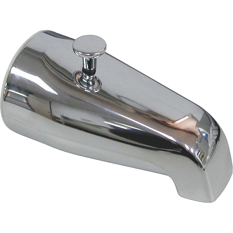 ProSource 24501-3L Bathtub Spout with Diverter, 5-1/4 in L, 3/4 x 1/2 in Connection, IPS, Zinc, Chrome Plated