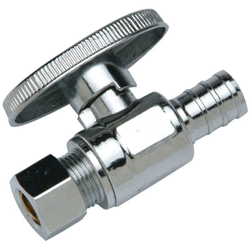 Apollo APXVS1238C Stop Valve, 1/2 x 3/8 in Connection, PEX Barb x Compression, Brass Body, 180 deg F, Chrome