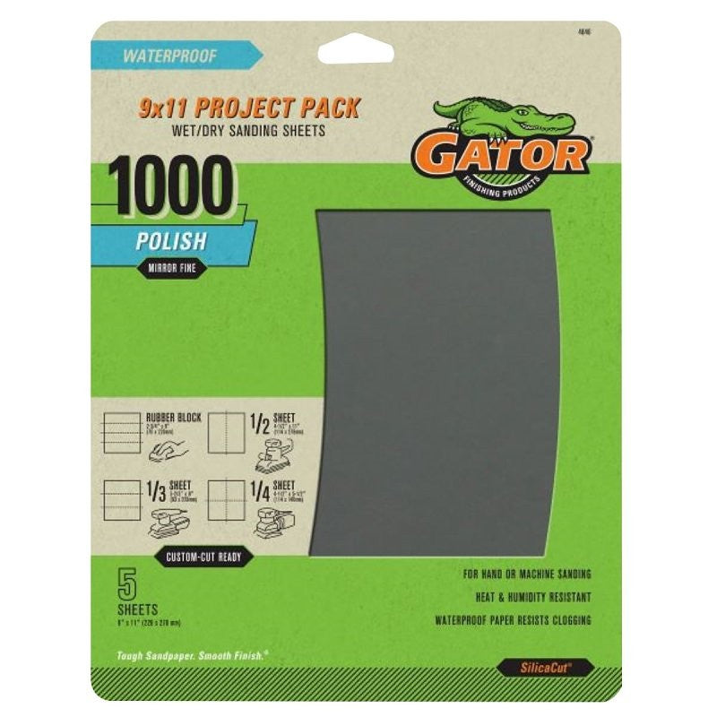 Gator 4046 Sanding Sheet, 11 in L, 9 in W, Fine, 1000 Grit