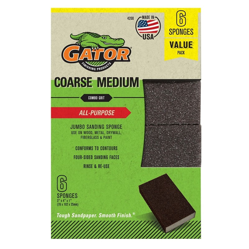 Gator 4200 Sanding Sponge Combo, 4 in L, 3 in W, Coarse, Medium, Aluminum Oxide Abrasive