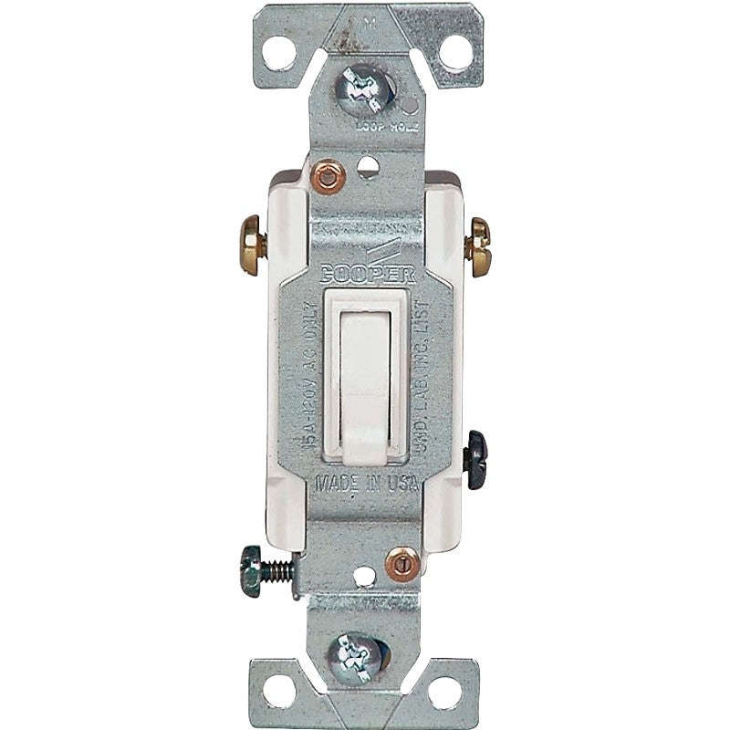 Eaton Wiring Devices 1303-7W Series Toggle Switch, White, Toggle Actuator, 15 A, 120 V, Polycarbonate Housing Material