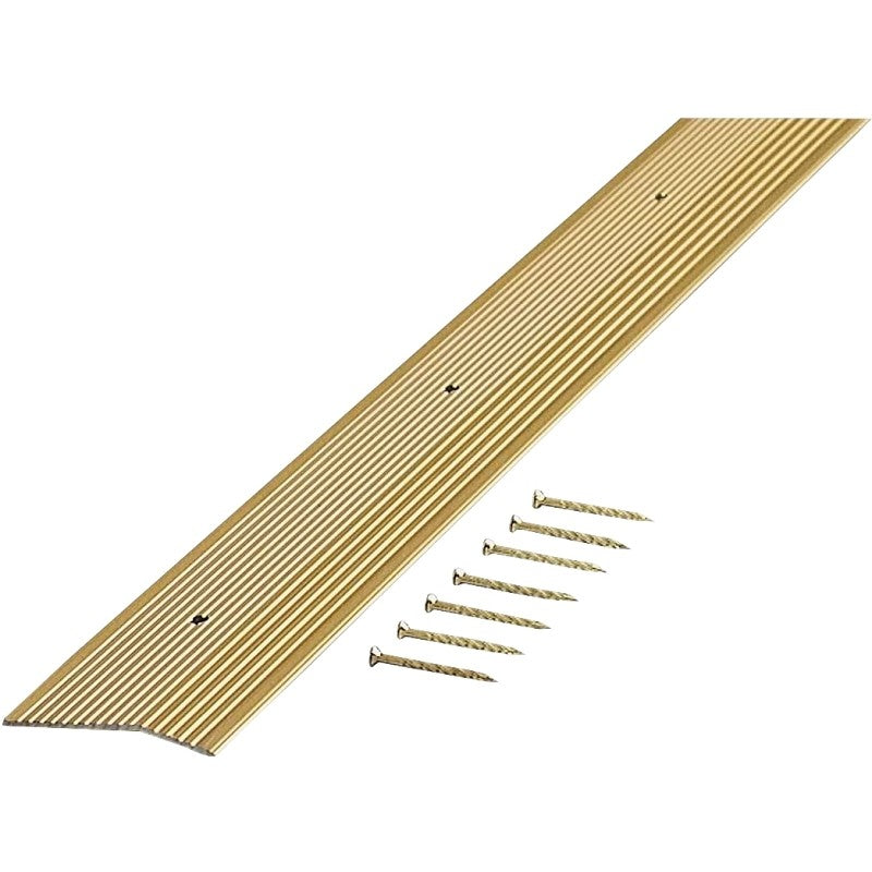 M-D 79244 Carpet Trim, 36 in L, 2 in W, Fluted Surface, Aluminum, Satin Brass