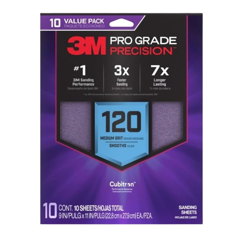 Pro Grade Precision SHR120-PGP-10T Sanding Sheet, 9 in L, 11 in W, Medium, 120 Grit, Ceramic Alumina Abrasive