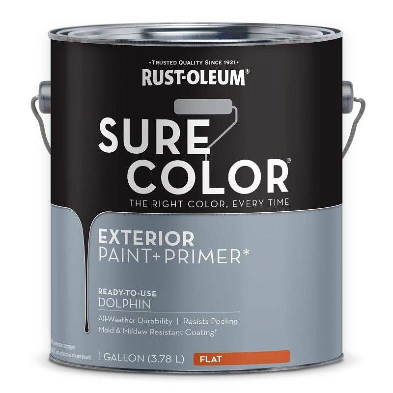 Rust-Oleum Sure Color 394673 Exterior Paint and Primer, Water, Flat, Dolphin, 1 gal Can, 400 sq-ft/gal Coverage Area (Pack of 2)