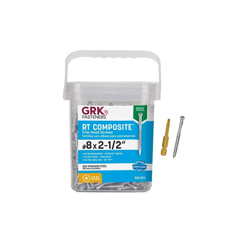 GRK Fasteners PHEINOX Series 36079 Screw, 2-1/2 in L, W-Cut Thread, Recessed Star Drive, Zip-Tip Point, Steel, 500 PK