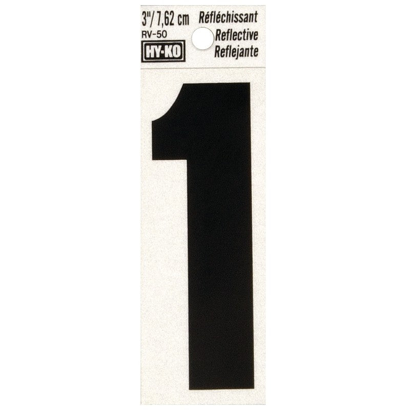 Hy-Ko RV-50/1 Reflective Sign, Character: 1, 3 in H Character, Black Character, Silver Background, Vinyl (Pack of 10)