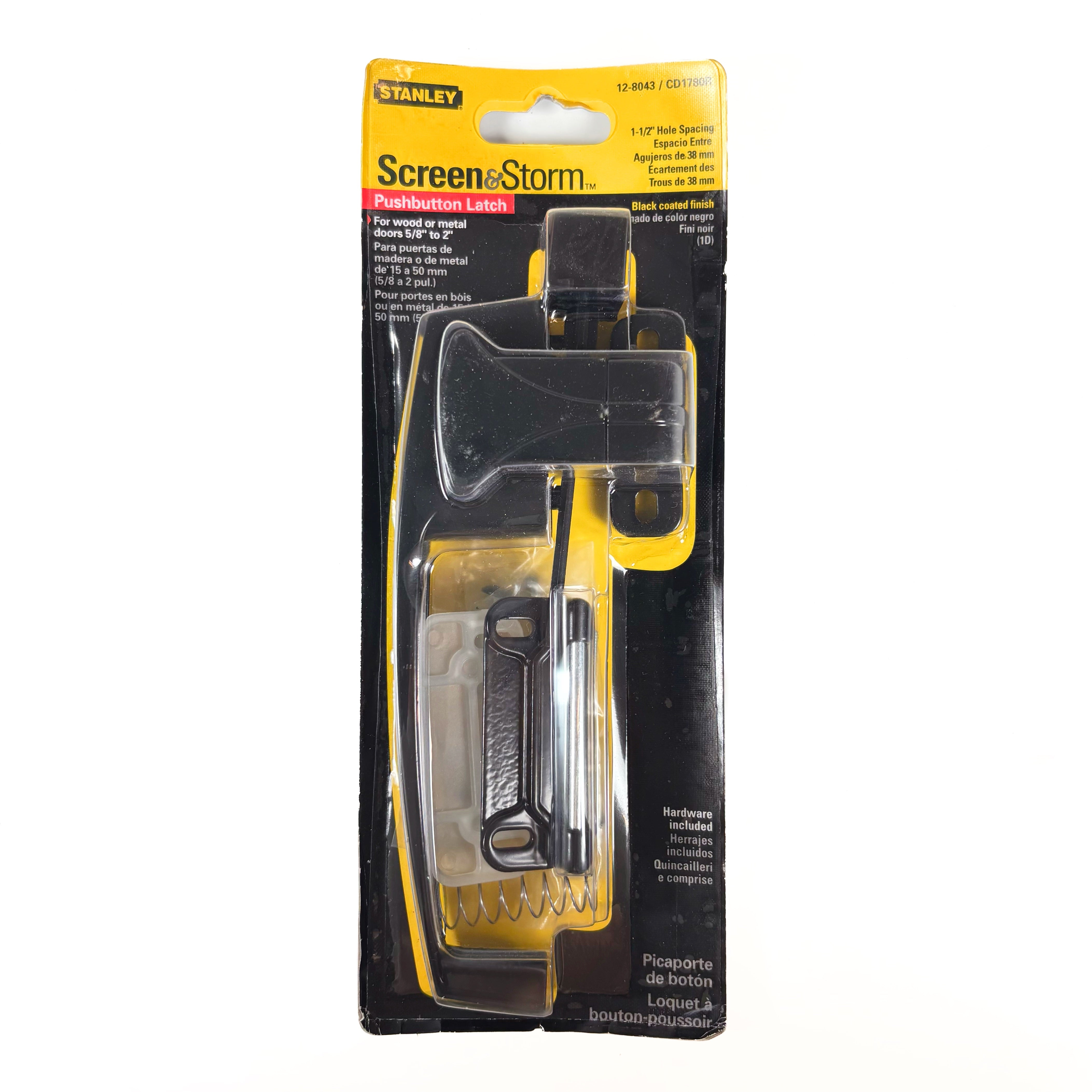 Push Button Screen And Storm Door Latch 1-1/2 Inch Black