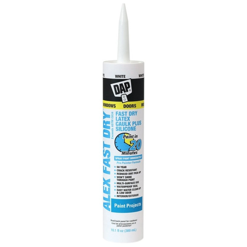 DAP FAST DRY 18425 Acrylic Latex Caulk, White, 24 hr Curing, 10.1 fl-oz, Cartridge (Pack of 12)
