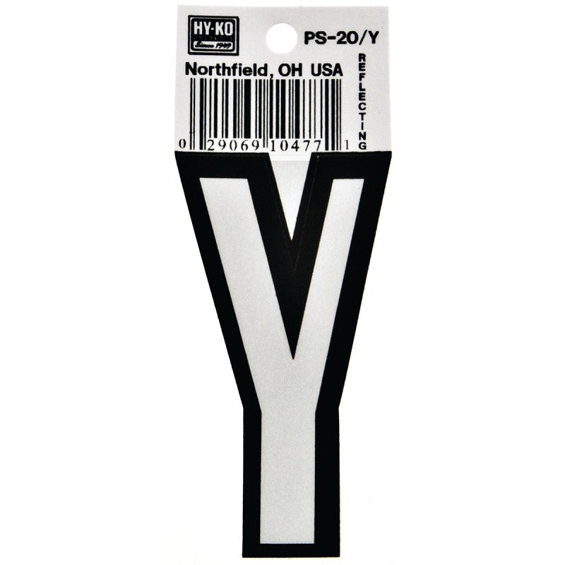 Hy-Ko PS-20/Y Reflective Letter, Character: Y, 3-1/4 in H Character, Black/White Character, Vinyl (Pack of 10)