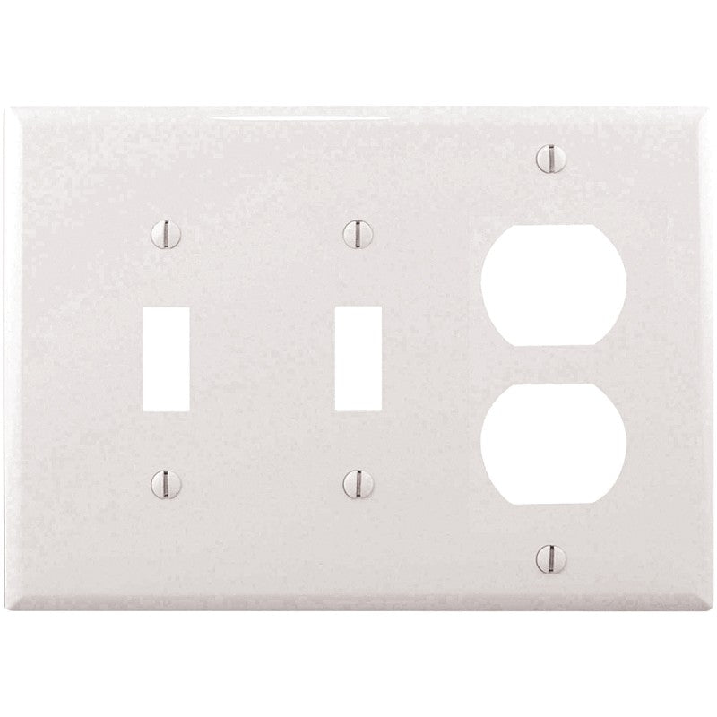Eaton Wiring Devices PJ28W Combination Wallplate, 4-7/8 in L, 6-3/4 in W, Mid, 3-Gang, Polycarbonate, White, High-Gloss