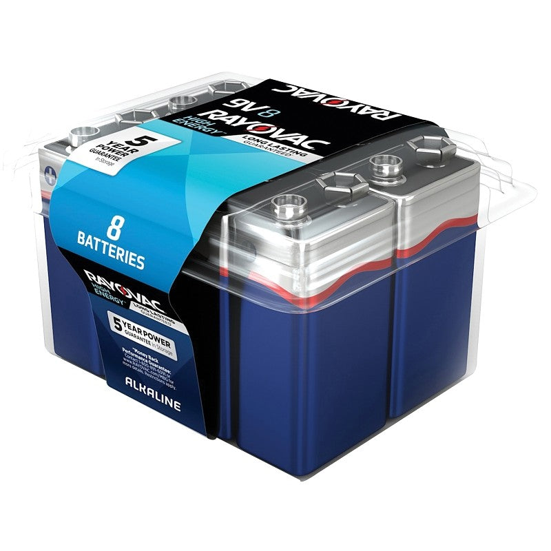 Rayovac HIGH ENERGY A1604-8PPK Battery, 9 V Battery, Alkaline, Rechargeable: No, 8/PK
