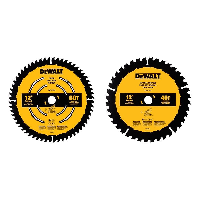 DEWALT DWA112CMB Series Circular Saw Blade Set, Specifications: 1 in Arbor Size, 0.098 in Kerf, 40 Teeth, Carbide, 2/PK