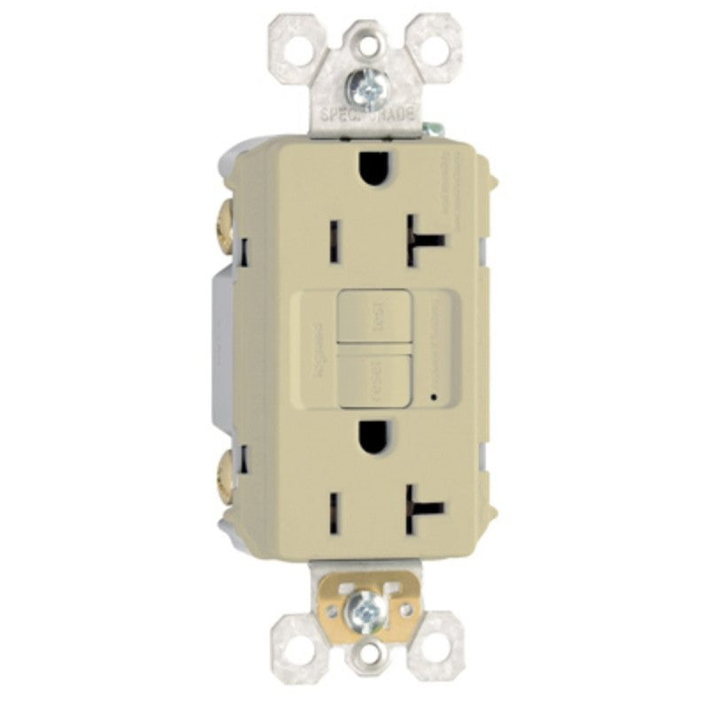 Pass & Seymour radiant Series 2097ICCD12 GFCI Duplex Receptacle, Nylon, Ivory, 2-Pole, 20 A, 125 VAC, Back, Side Wiring
