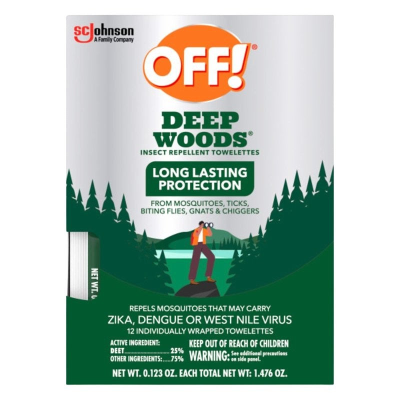OFF! Deep Woods 54996 Insect Repellent Towelette, 12 CT Pack, Liquid, Clear/White, Alcohol (Pack of 12)