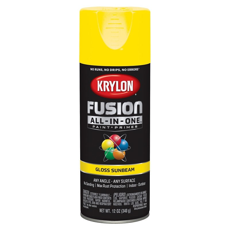 Krylon K02725007 Spray Paint, 12 oz Can, 25 sq-ft Coverage Area, Acrylic Base, Gloss, Sunbeam