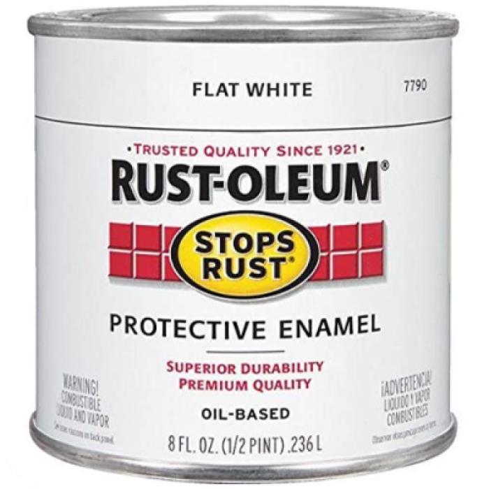 Rust-Oleum Stops Rust 7790730 Enamel Paint, Oil, Flat, White, 0.5 pt, Can, 50 to 110 sq-ft/qt Coverage Area