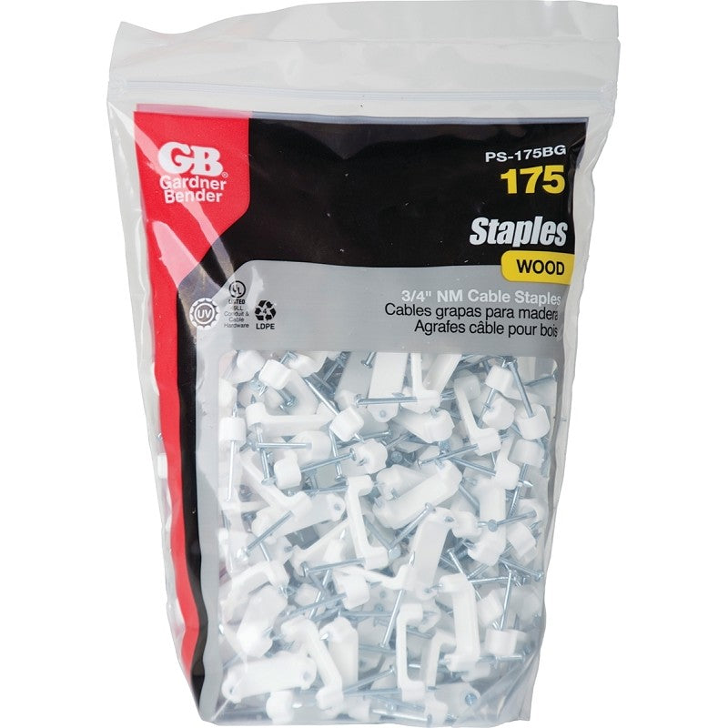 Gardner Bender PS-175BG/J Cable Staple, 3/4 in W Crown, 1-1/4 in L Leg, Plastic/Polyethylene, 175/BAG