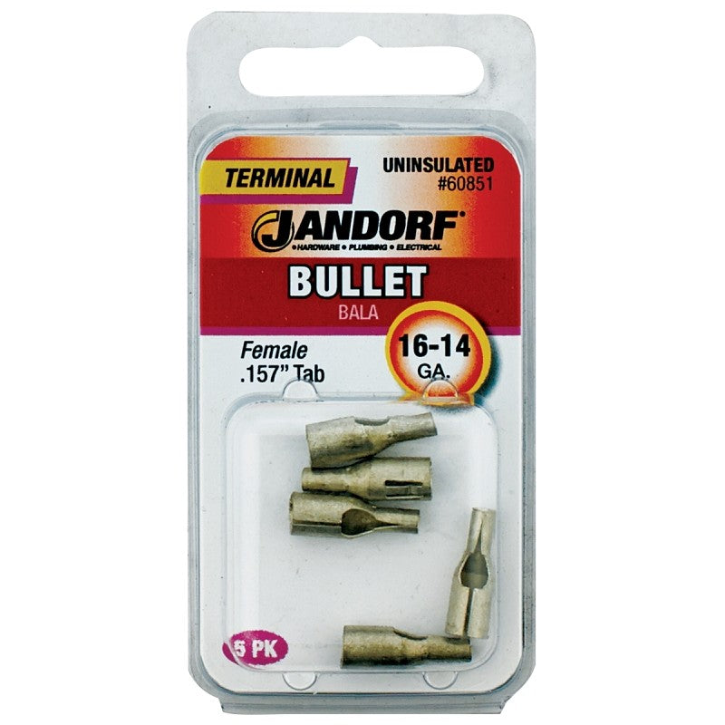 Jandorf 60851 Bullet Terminal, 600 V, 16 to 14 AWG Wire, Copper Contact, Tin, 5/PK