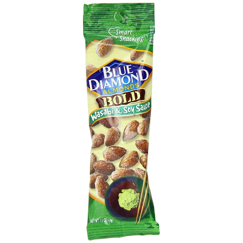 Blue Diamond BOLD Series 5230 Almonds, Soy Sauce, Wasabi Flavor, 1.5 oz Tube (Pack of 12)