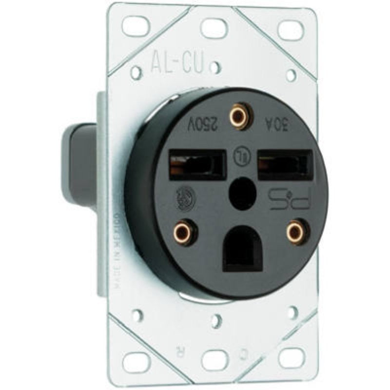 Legrand 3801CC6 Straight Blade Power Outlet Receptacle, 2 -Pole, 250 V, 30 A, NEMA: NEMA 6-30, Black